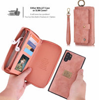 HKM-241555 Mobile Phone Zipper Wallet – PU Leather, Solid Color, Compatible with iPhone and Samsung Models