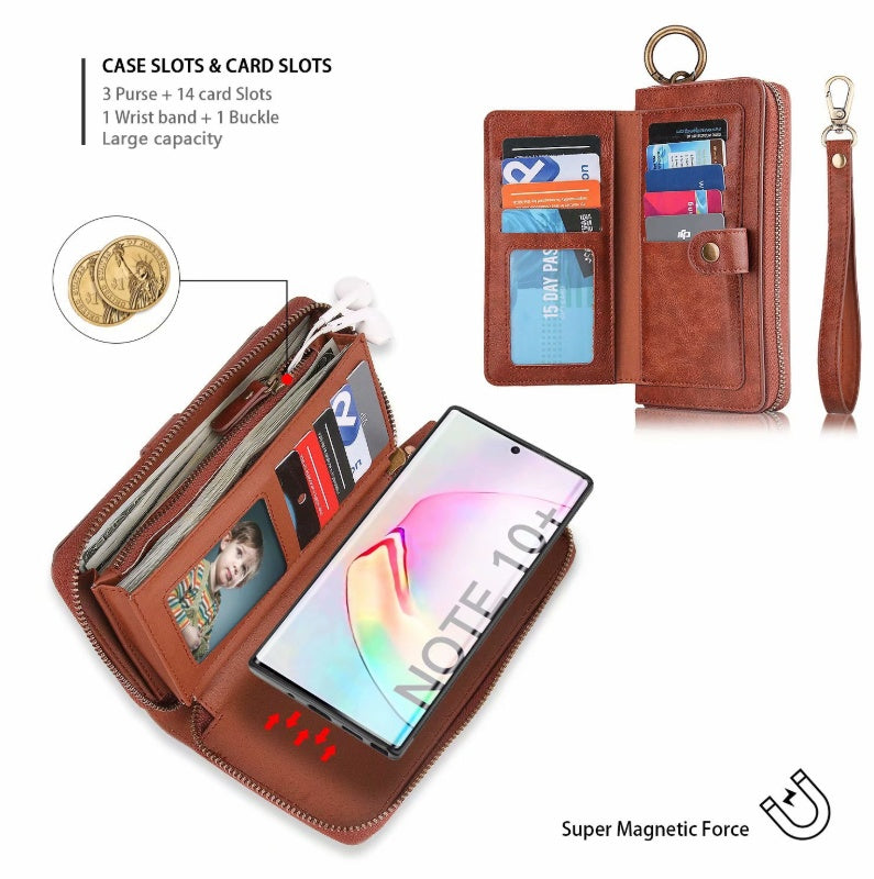HKM-241555 Mobile Phone Zipper Wallet – PU Leather, Solid Color, Compatible with iPhone and Samsung Models