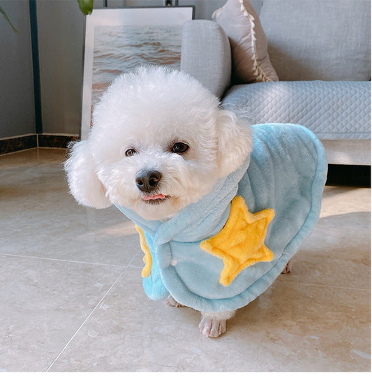 HKM-2416189 Cozy Flannel Cat and Dog Nightgown with Cute Star Design, Multi-Functional Winter Clothes