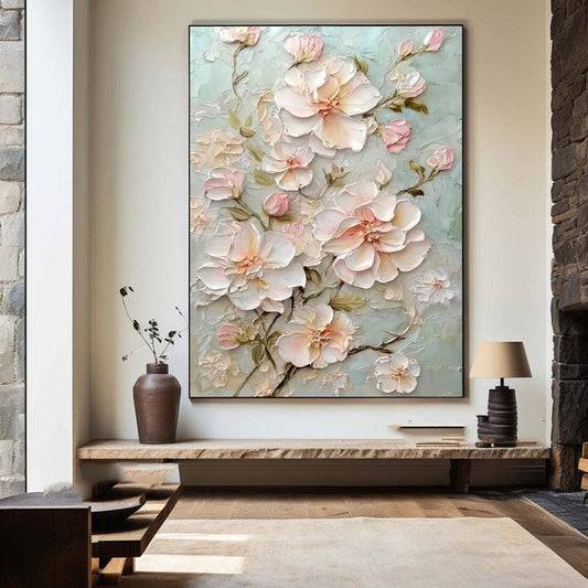 HKM-241619 Colorful Handmade Oil Painting of Modern Spring Flowers on Canvas for Living Room Decor