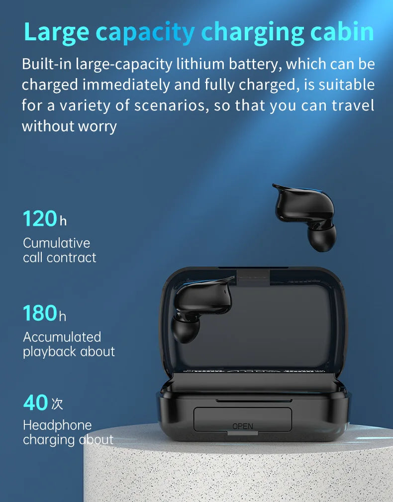 HKM-241683 Large Capacity Portable Charging Pool Earphones with 9D Noise Cancellation Features