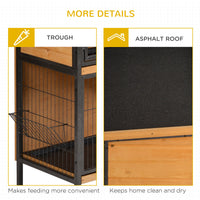 HKM-2417981 2-Story Outdoor Rabbit Hutch with Ramp, Removable Tray, and Metal Feeding Troughs in Natural Wood Finish