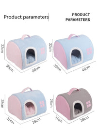 HKM-2418365 Cozy Flannel Cat Nest with Portable Handles - Available in Pink and Blue
