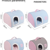 HKM-2418365 Cozy Flannel Cat Nest with Portable Handles - Available in Pink and Blue