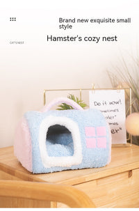 HKM-2418365 Cozy Flannel Cat Nest with Portable Handles - Available in Pink and Blue