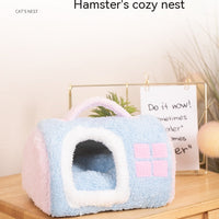 HKM-2418365 Cozy Flannel Cat Nest with Portable Handles - Available in Pink and Blue