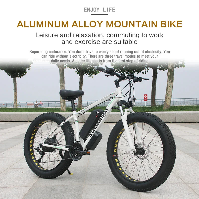 HKM-242003 Akez 750W Fat Tire Electric Mountain Bike - 48V Aluminum Frame, Dual Brake System, 21-Speed Gears, 26" Wheels