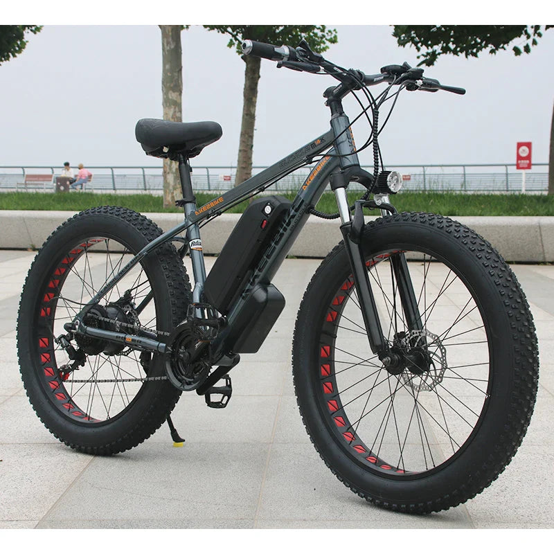 HKM-242003 Akez 750W Fat Tire Electric Mountain Bike - 48V Aluminum Frame, Dual Brake System, 21-Speed Gears, 26" Wheels