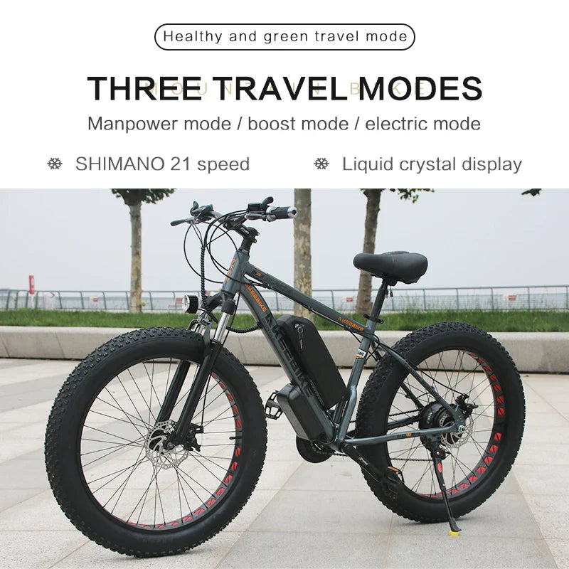 HKM-242003 Akez 750W Fat Tire Electric Mountain Bike - 48V Aluminum Frame, Dual Brake System, 21-Speed Gears, 26" Wheels