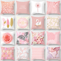 HKM-242067 Modern Floral Peach Skin Cushion Cover - 45x45cm, Soft Polyester Design