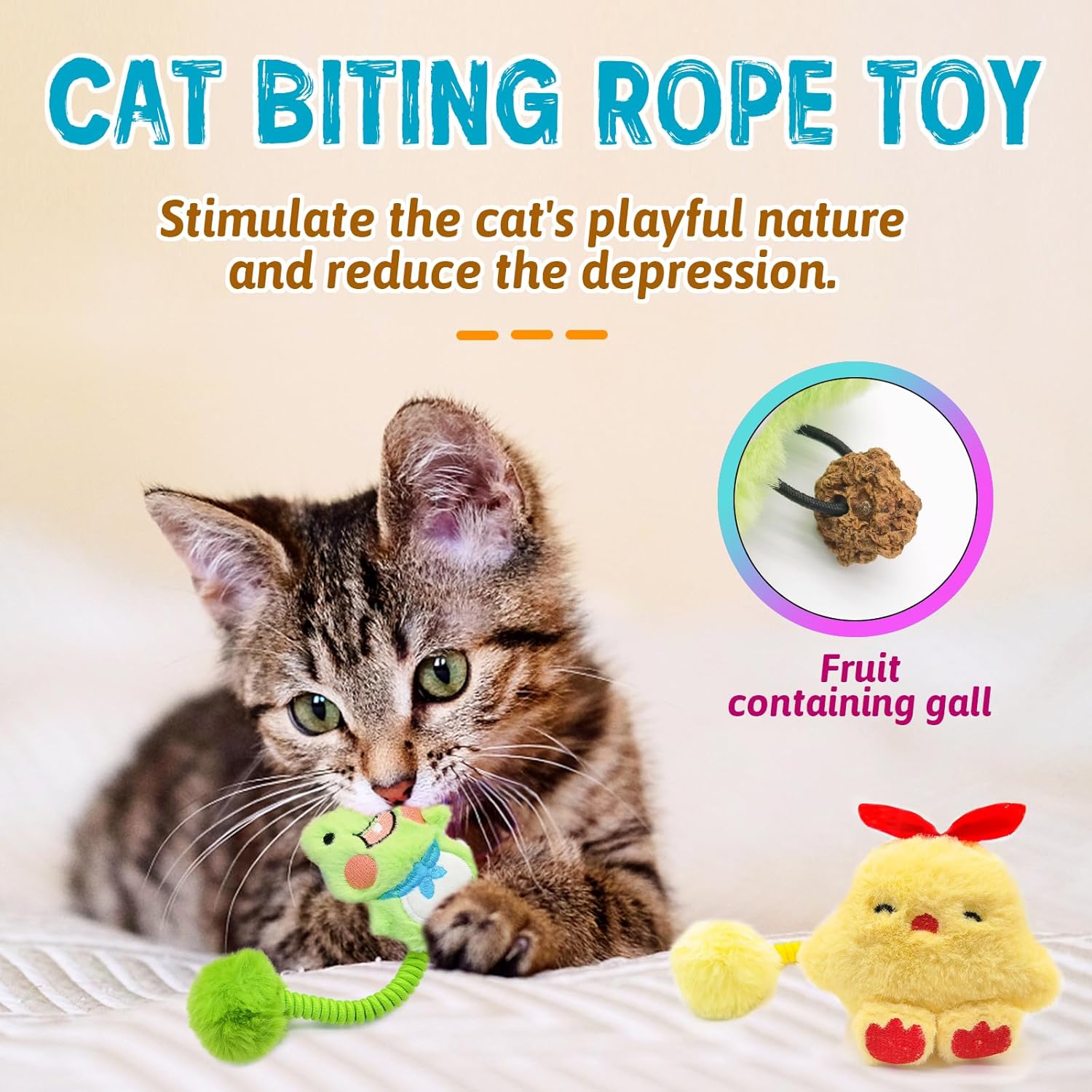 HKM-2421565 Interactive Cat Teething Toys with Silvervine Fruit and Plush Spring Fuzzy Ball for Indoor Kittens