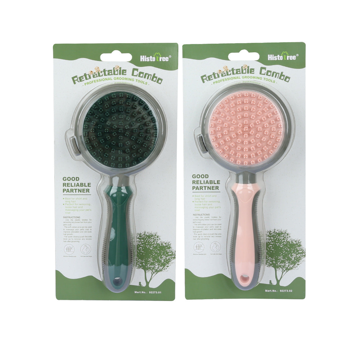 HKM-2421949 Double-Sided Self-Cleaning Slicker Brush for Cat Hair Removal and Massage