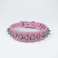 HKM-2422077 Round Studded Leather Dog Collar for Small to Medium Dogs - Willow Nail Design