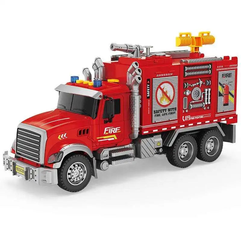 HKM-242323 Large Friction Fire Rescue Truck Toy for Boys, 1/10 Scale Plastic Vehicle, Ages 2-13