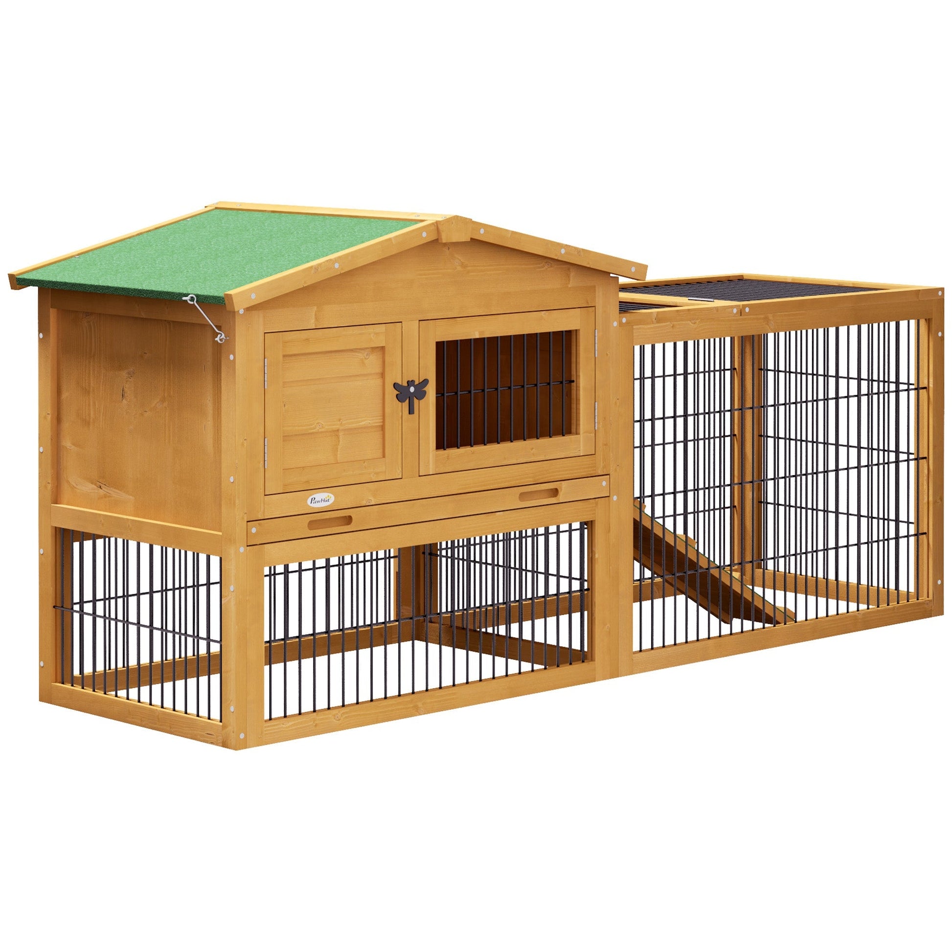 HKM-2423741 59" Two-Level Outdoor Rabbit Hutch with Openable Top in Yellow