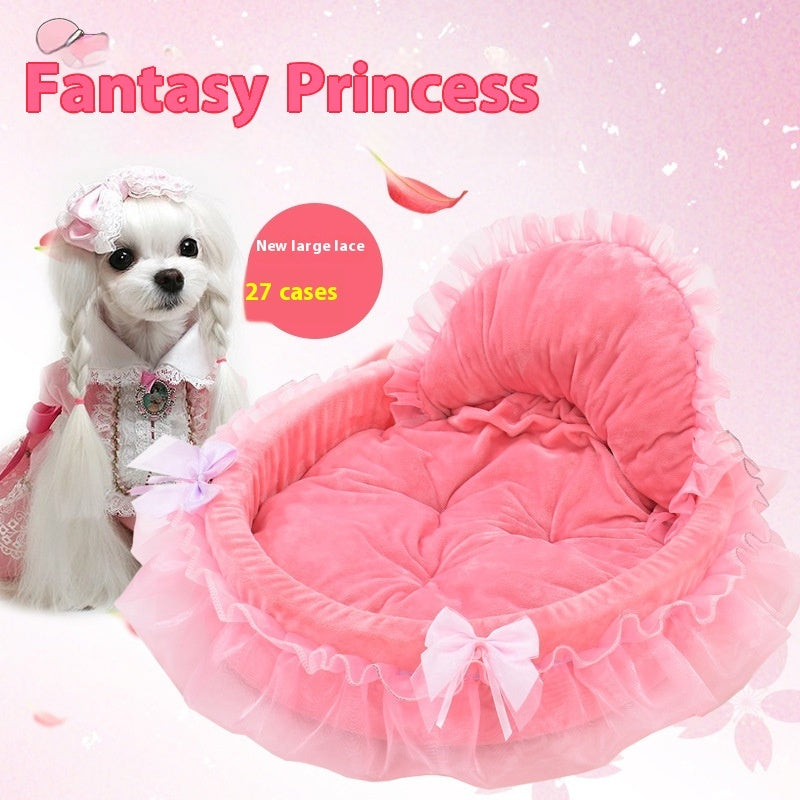 HKM-2424125 Cute Lace Princess Pet Bed for Dogs - Available in Pink, Purple, Blue, and Gray