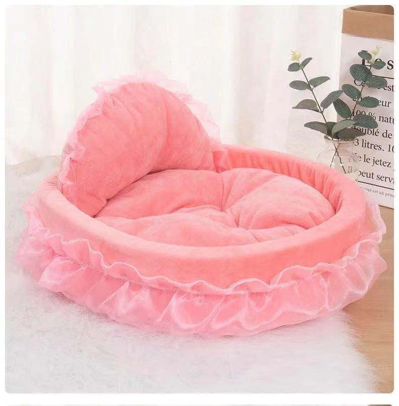 HKM-2424125 Cute Lace Princess Pet Bed for Dogs - Available in Pink, Purple, Blue, and Gray