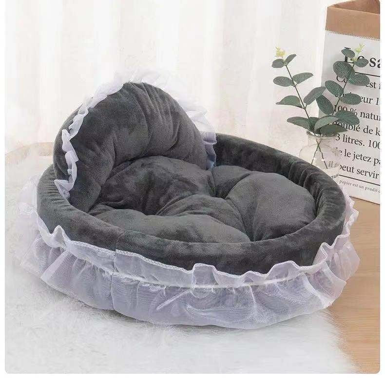 HKM-2424125 Cute Lace Princess Pet Bed for Dogs - Available in Pink, Purple, Blue, and Gray