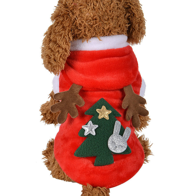 HKM-2424253 Red Flannel Santa Costume for Small Dogs, Christmas Pet Clothing, XS to XL Sizes