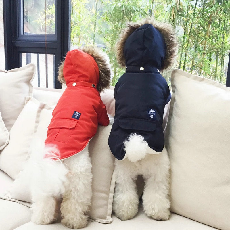 HKM-2424509 Hooded Cotton Coat for Dogs in Blue, Red, and Beige - Sizes S to XXL