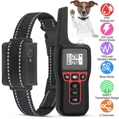 HKM-2425533 Waterproof Dog Training Collar with Beep, Vibration, and Electric Shock Features