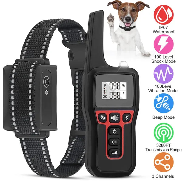 HKM-2425533 Waterproof Dog Training Collar with Beep, Vibration, and Electric Shock Features