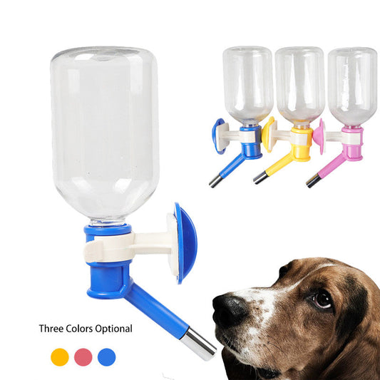 HKM-2425917 Pet Water Dispenser with Hanging Design - 500ml Capacity in Pink, Yellow, and Blue
