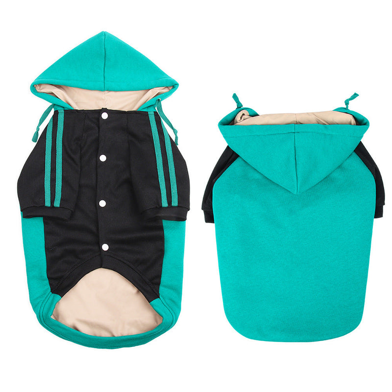HKM-2426429 Striped Dog Hooded Sweater for Autumn and Winter in Blue, Yellow, Green, and Gray - Casual Fit, Multiple Sizes Available