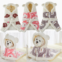 HKM-2426685 Cozy Flannel Hooded Pajamas for Pets - Warm and Thickened Sleepwear in White, Gray, Pink