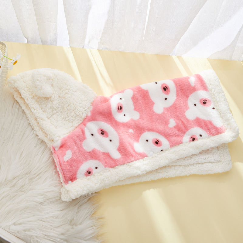 HKM-2426685 Cozy Flannel Hooded Pajamas for Pets - Warm and Thickened Sleepwear in White, Gray, Pink