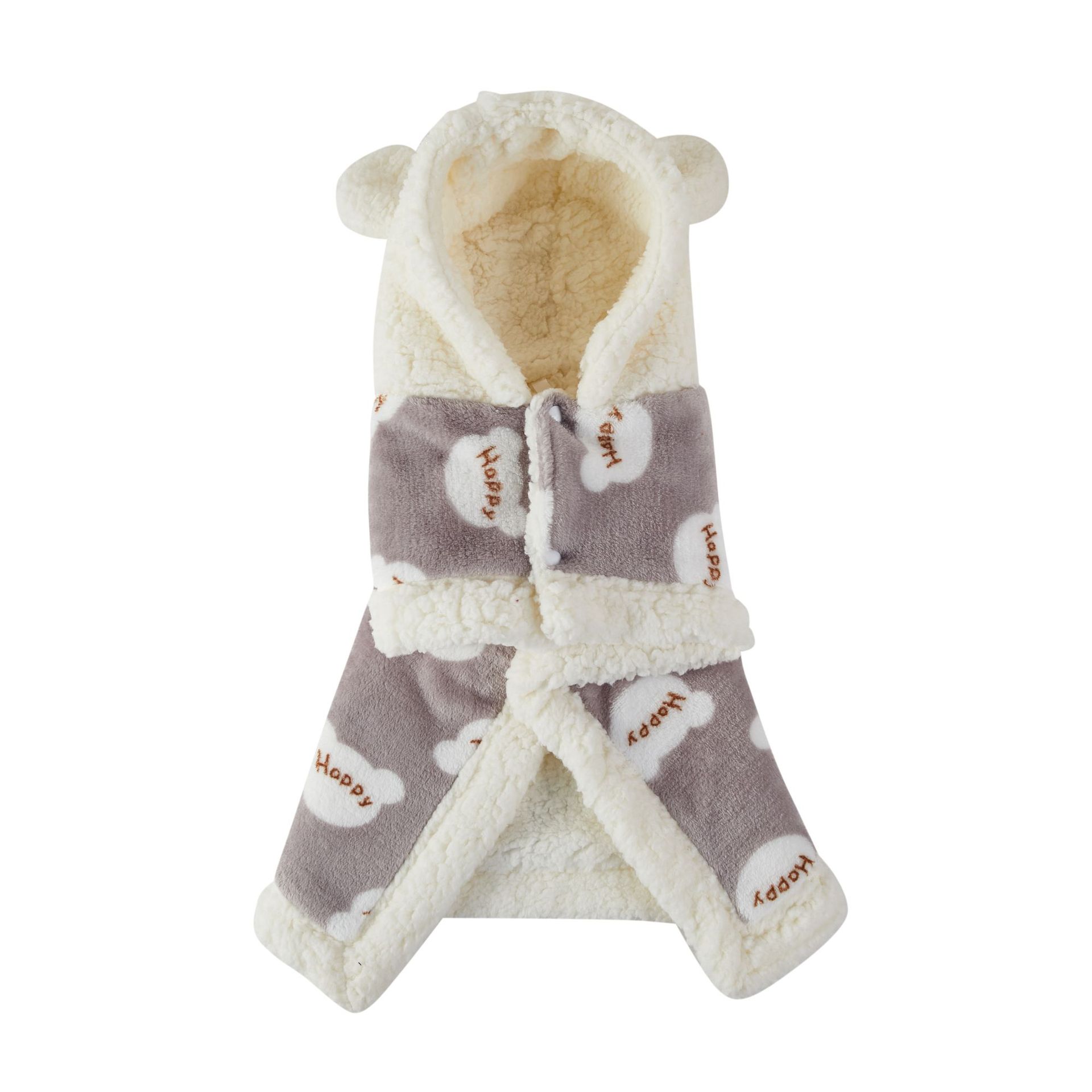 HKM-2426685 Cozy Flannel Hooded Pajamas for Pets - Warm and Thickened Sleepwear in White, Gray, Pink