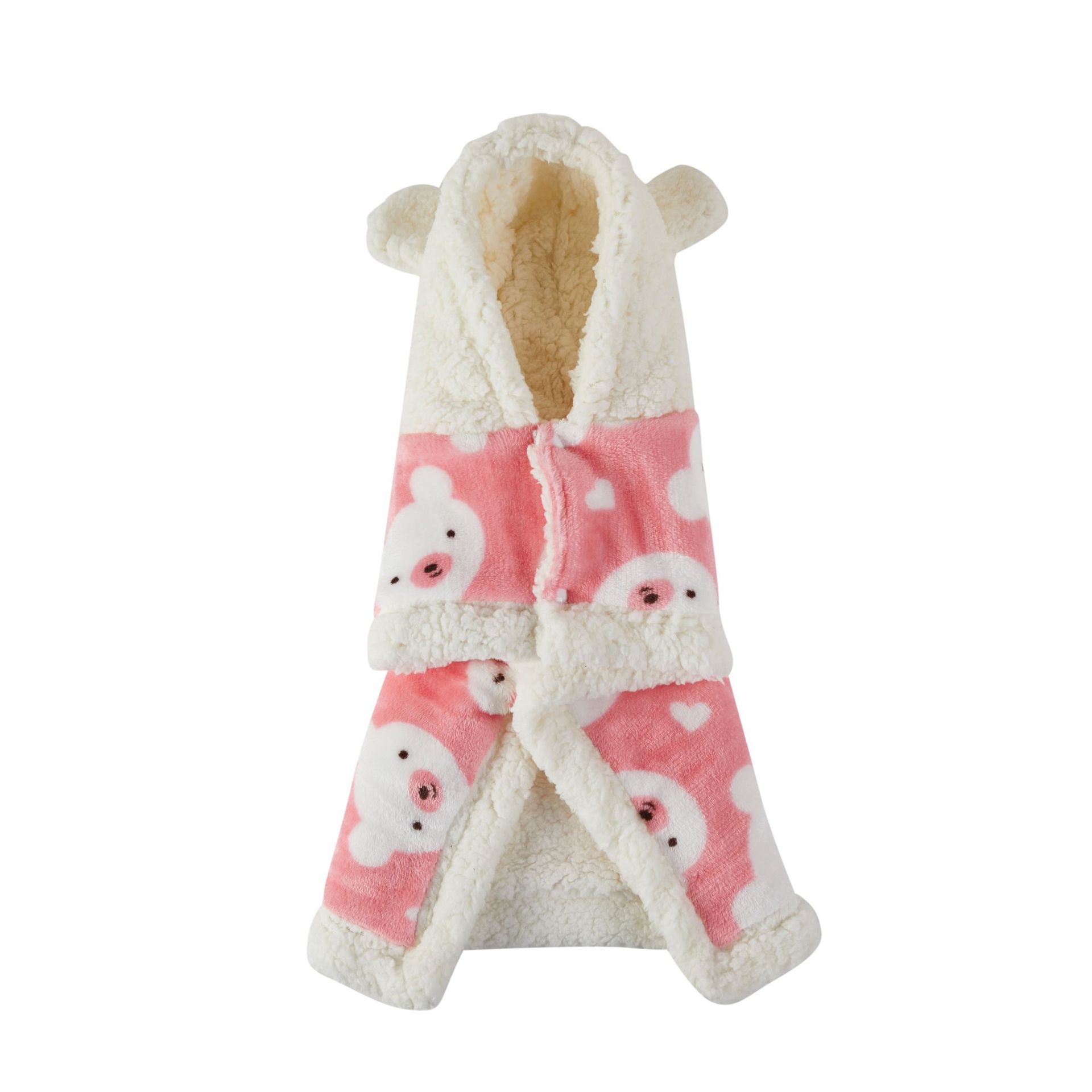 HKM-2426685 Cozy Flannel Hooded Pajamas for Pets - Warm and Thickened Sleepwear in White, Gray, Pink