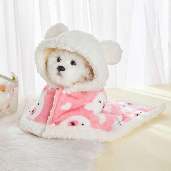 HKM-2426685 Cozy Flannel Hooded Pajamas for Pets - Warm and Thickened Sleepwear in White, Gray, Pink