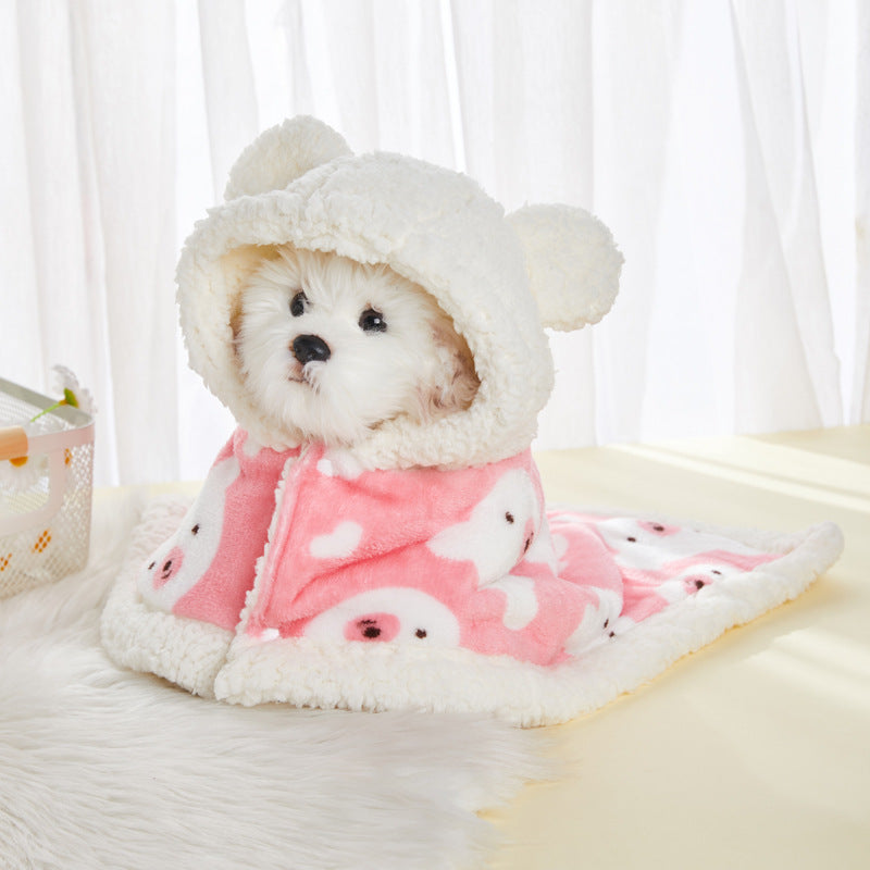 HKM-2426685 Cozy Flannel Hooded Pajamas for Pets - Warm and Thickened Sleepwear in White, Gray, Pink