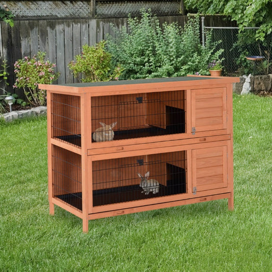 HKM-242835 2-Tier Outdoor Rabbit Hutch with Removable Dividers and Pull-Out Trays - Orange