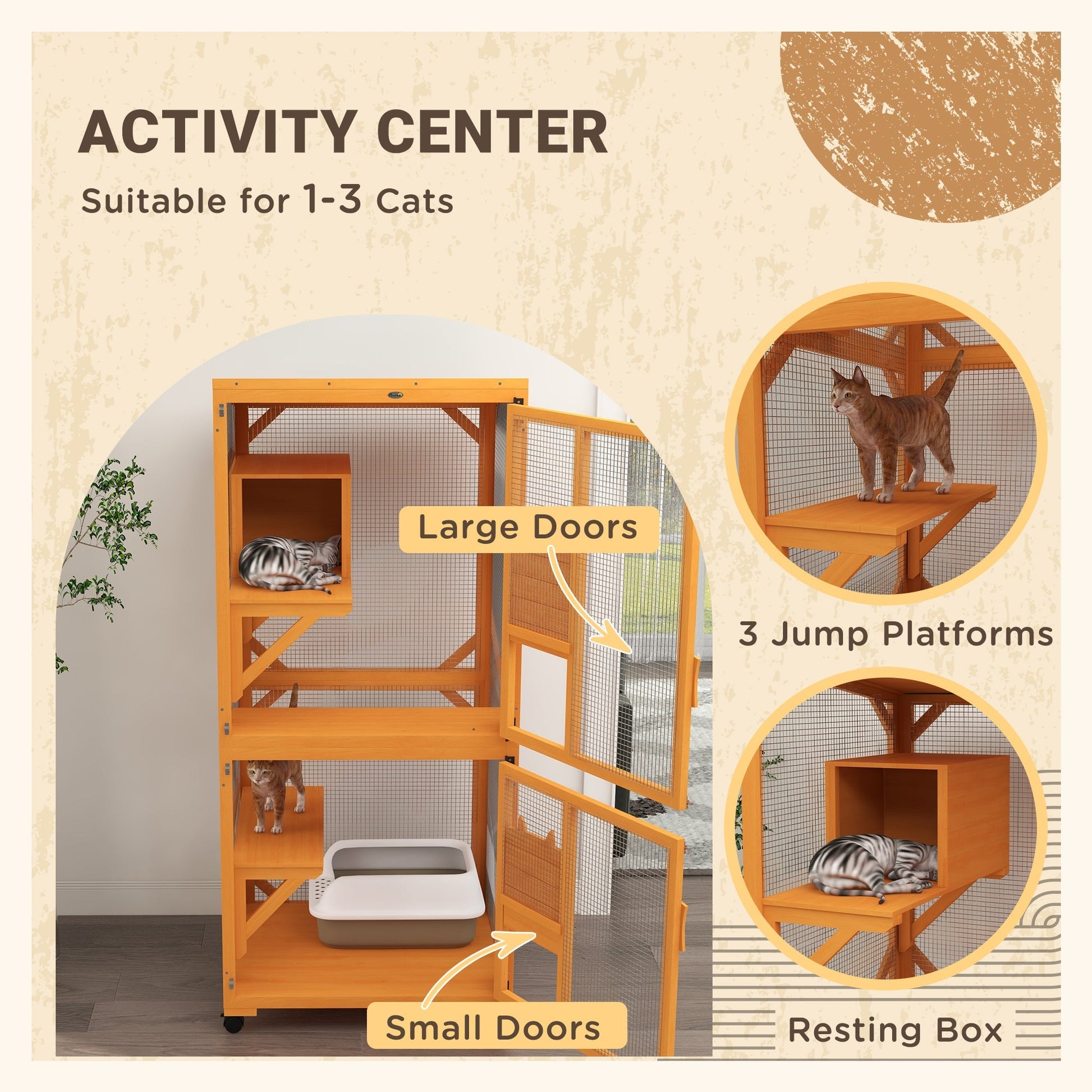 HKM-2429885 Cat Tree House with Multifunctional Cabinet Design and Scratching Posts