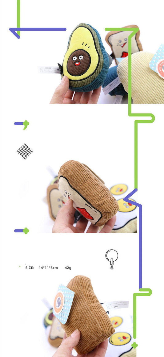 HKM-2430653 Plush Dog Toy - Striped Avocado Shape for Pets, Soft Cotton Fabric, 14x11x5 cm