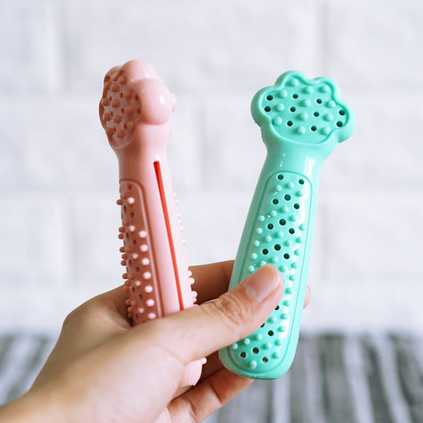 HKM-2431421 Bite Toy Dog Toothbrush for Teeth Cleaning - TPR Material, Cherry Blossom Pink & Mint Green