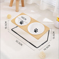 HKM-2431805 Ceramic Cat Bowl with Bamboo & Iron Rack for Chin and Neck Protection - 350ml Capacity