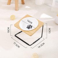 HKM-2431805 Ceramic Cat Bowl with Bamboo & Iron Rack for Chin and Neck Protection - 350ml Capacity