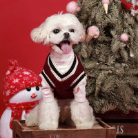 HKM-243283 Knitted Cotton V-neck Vest for Pets - Autumn Winter Collection in Green, Wine Red, Khaki