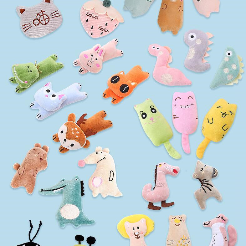 HKM-2435261 Catnip Plush Toy Assortment - Green Frog, Blue Cat, Pink Rabbit, Sunglasses Cat, Brown Bear