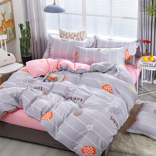HKM-243603 Cotton-Polyester Four Piece Bedding Set - Includes Quilt Cover, Bed Sheet, and Pillow Cases
