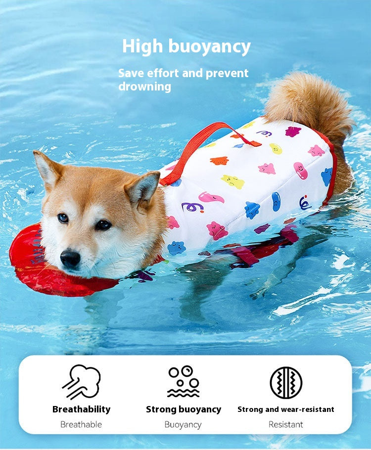 HKM-2436157 Cute Cartoon Dog Life Vest for Swimming, Durable Cloth, Various Sizes Available (XS-XXL)