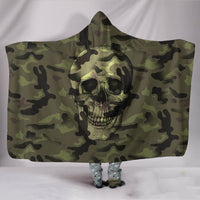 HKM-243667 Camouflage Skull Hooded Blanket - Modern winter flannel, 150x200cm, cozy polyester design