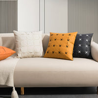 HKM-243795 Solid Color Hand-Woven PU Leather Pillow Cover - 45cm, Modern Simplicity in Orange, Gray, White, Yellow, Black