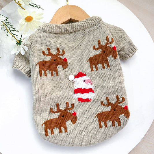 HKM-2439357 Acrylic Dog Sweater in Elk and Santa Claus Designs - Available in Small, Medium, Large