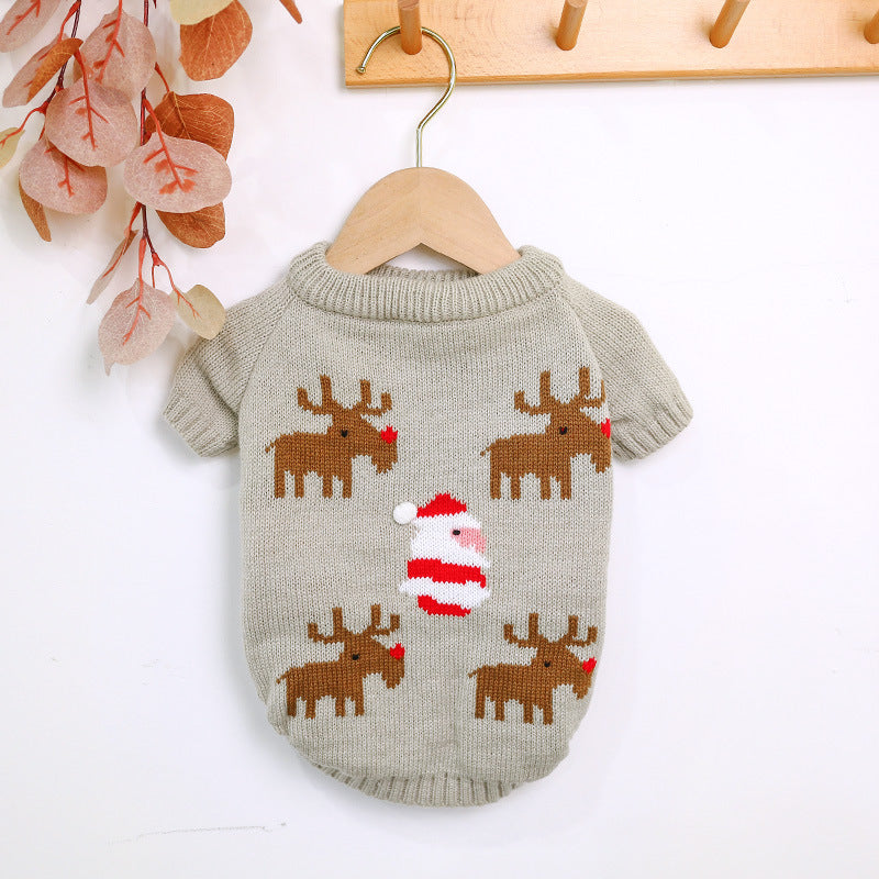 HKM-2439357 Acrylic Dog Sweater in Elk and Santa Claus Designs - Available in Small, Medium, Large