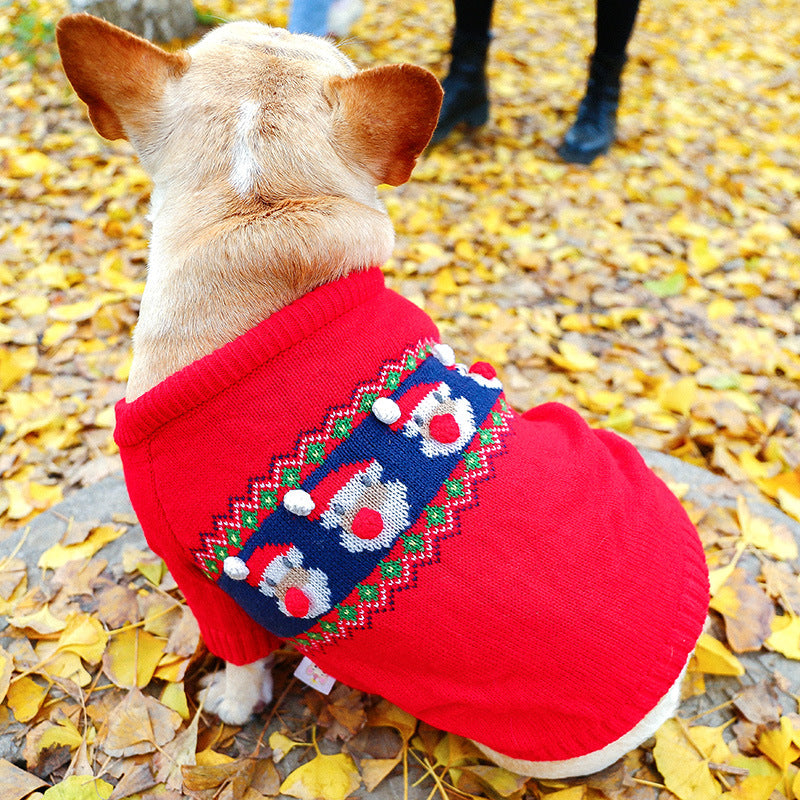 HKM-2439357 Acrylic Dog Sweater in Elk and Santa Claus Designs - Available in Small, Medium, Large