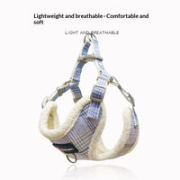 HKM-2440637 Plaid Dog Leash Vest with Fleece Lining and Snack Bag, Multiple Colors Available